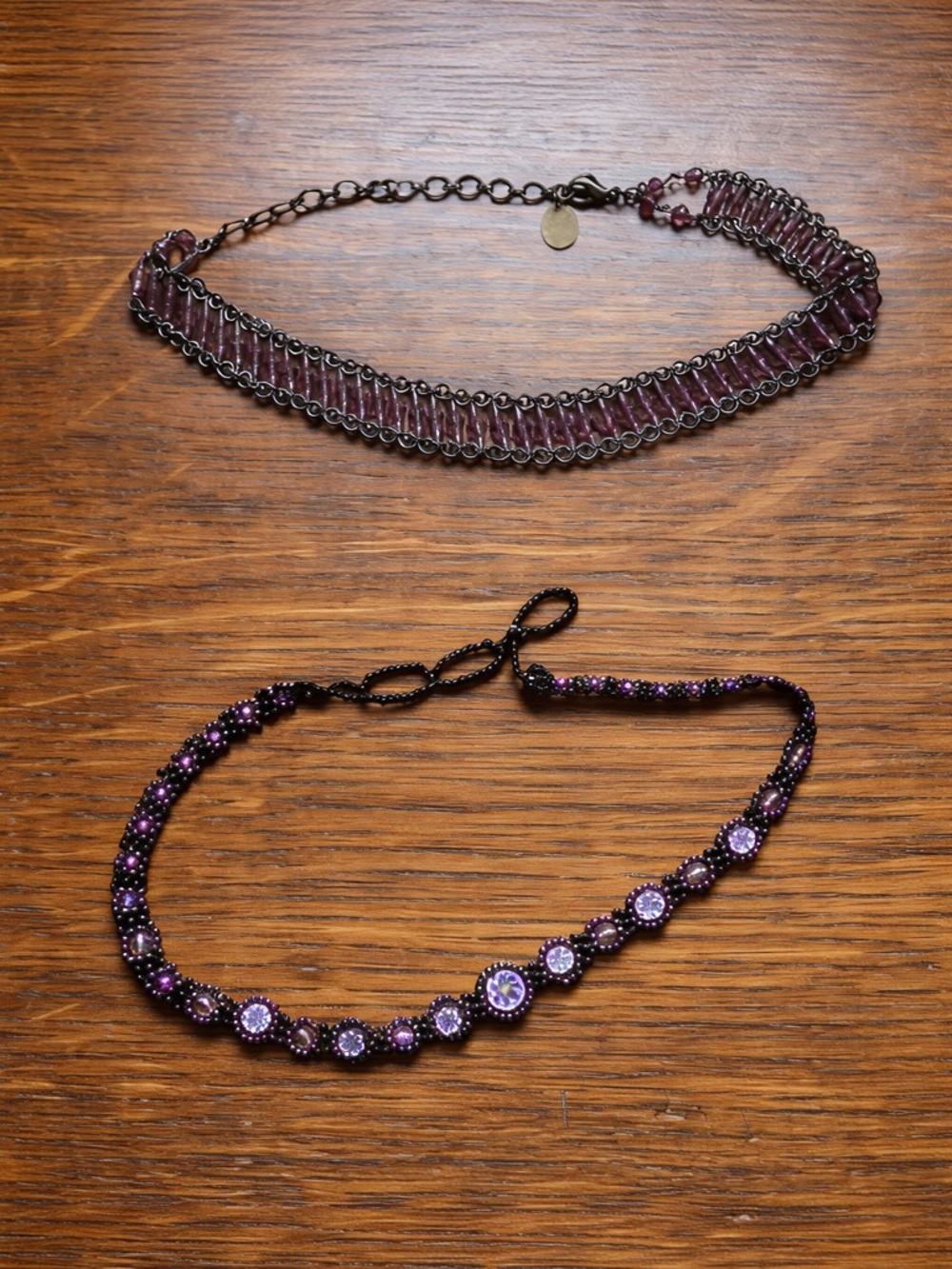 Set of 2 Vintage 90s Purple Beaded Chokers